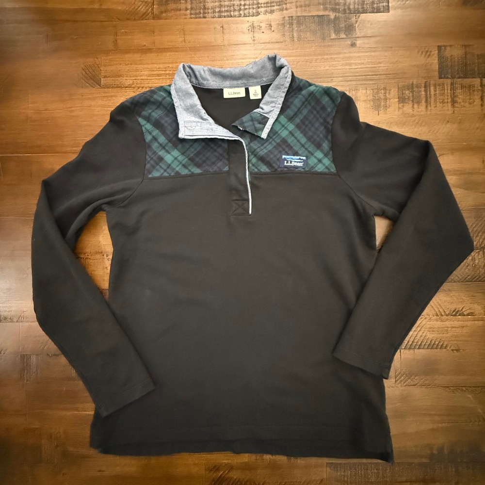 L.L.Bean Plaid Rugby Henley Quarter Snap‎ Pullover Women's  Long Sleeve Small